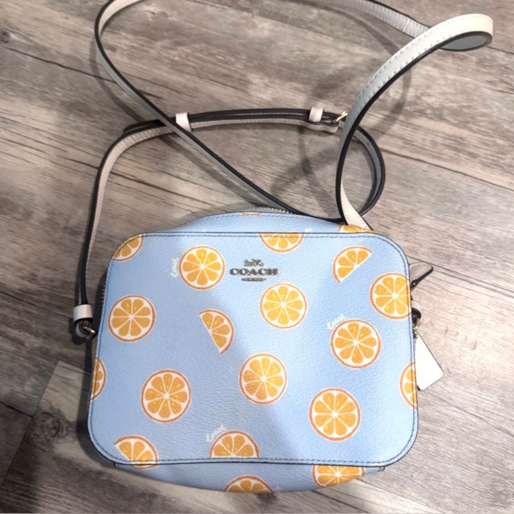 NWOT Coach Blue Citrus Print Crossbody Bag Canvas/Leather